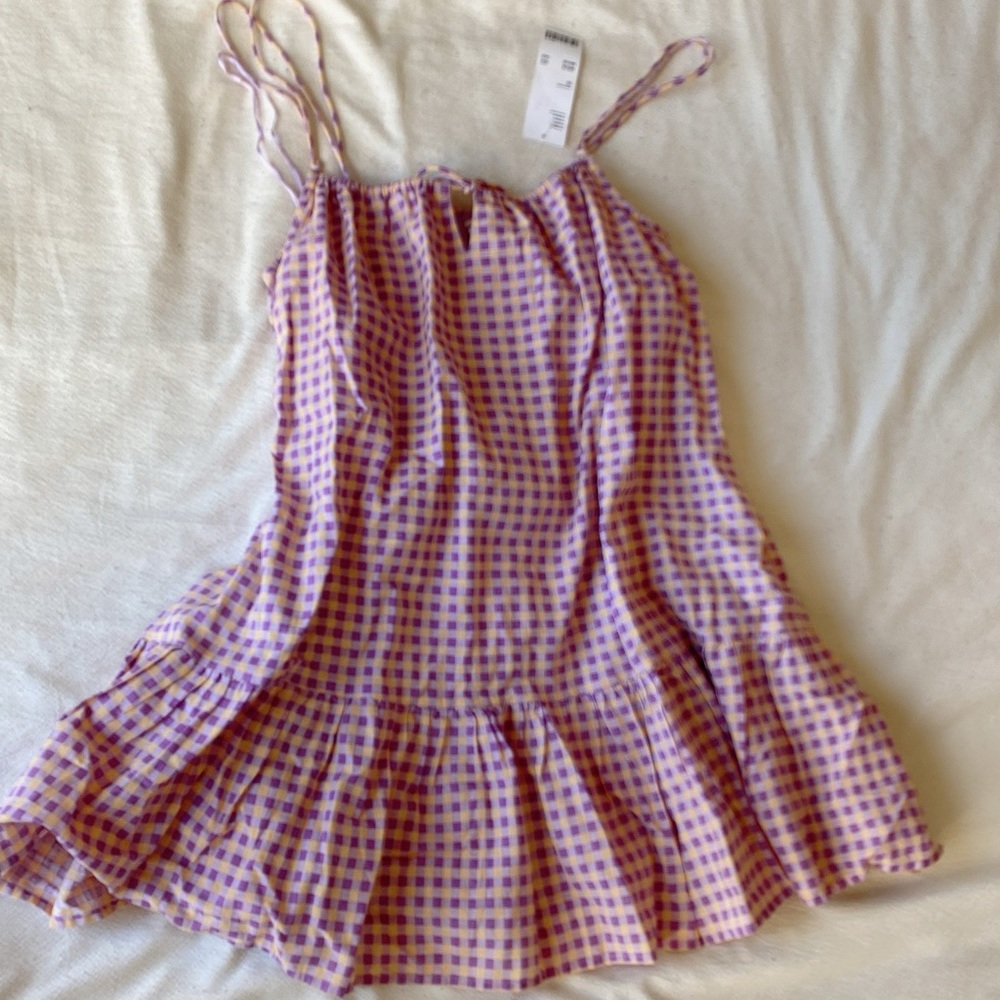 Urban outfitters gingham purple yellow pastel babydoll dress brand new w tags